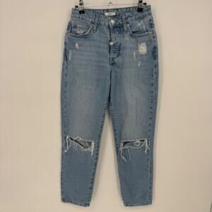 Forever 21 Women Light Distressed Button Fly Ripped Boyfriend Jeans Size 24